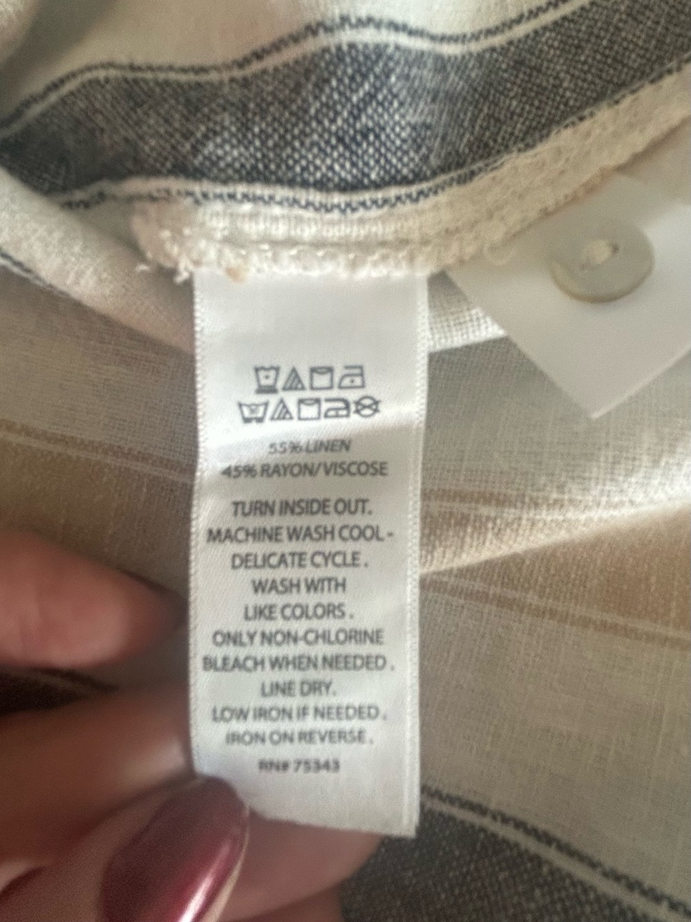 Tahari Linen Beige and Navy Striped Shirt - Picture 9 of 9